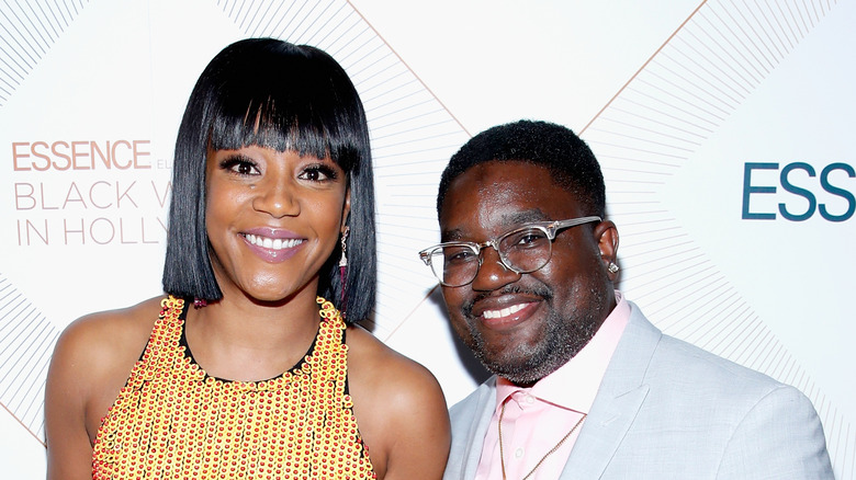 Lil Rel Howery and Tiffany Haddish pose at an event together