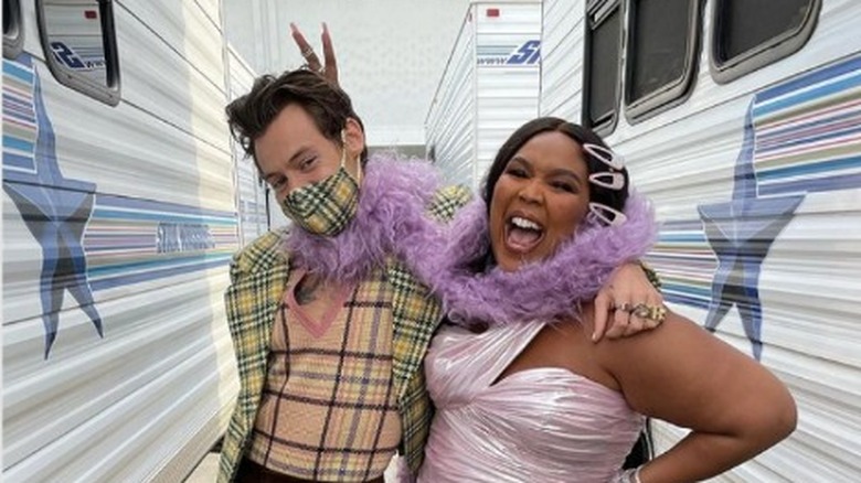 Lizzo and Harry Styles at the 2021 Grammys