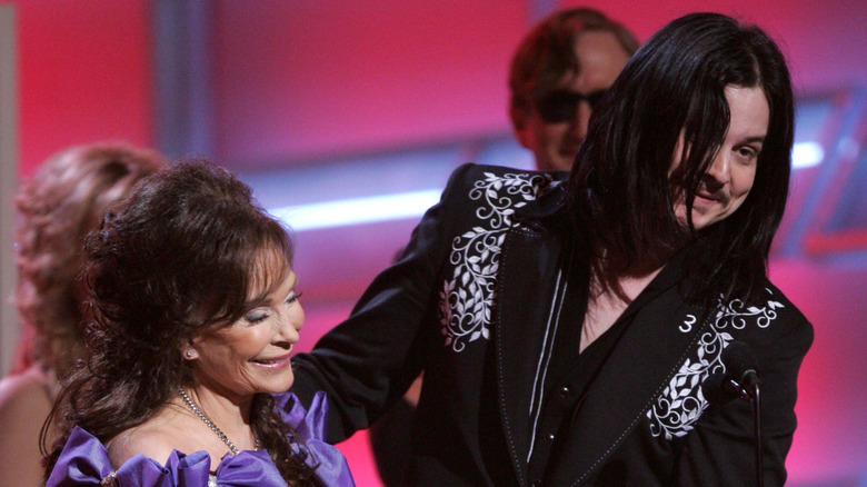 Jack White and Loretta Lynn onstage at the Grammys