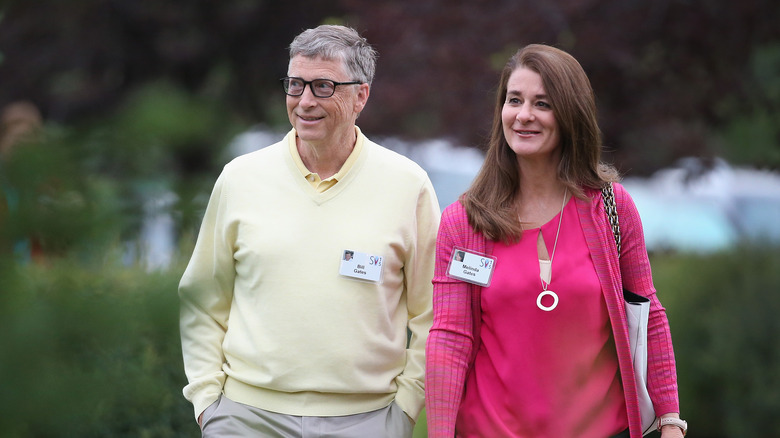 Bill and Melinda Gates walking outside