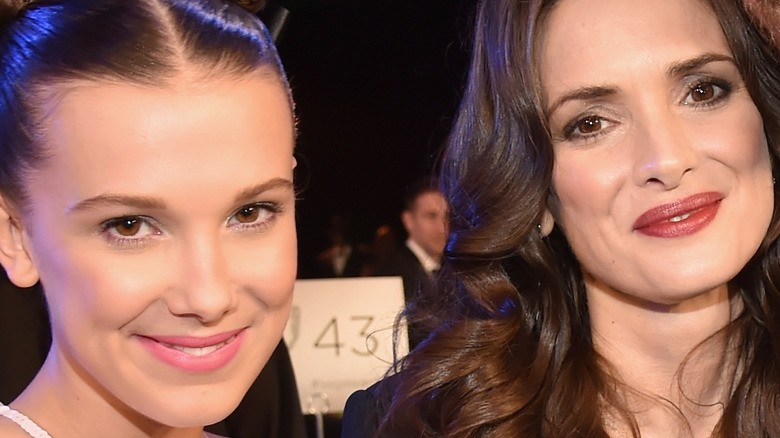 Winona Ryder and Millie Bobbie Brown smiling