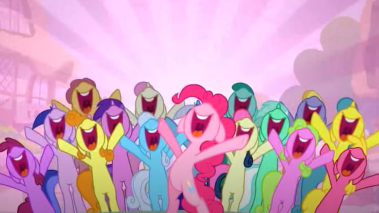 Pinkie Pie singing with a chorus