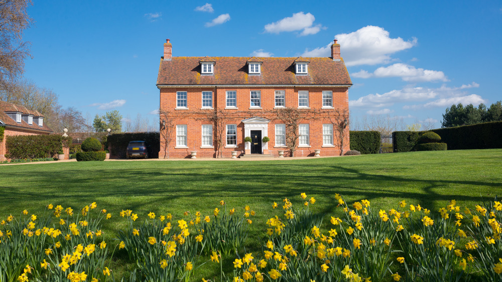 British mansion with flowers