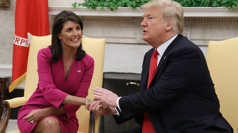 Nikki Haley and Donald Trump shaking hands