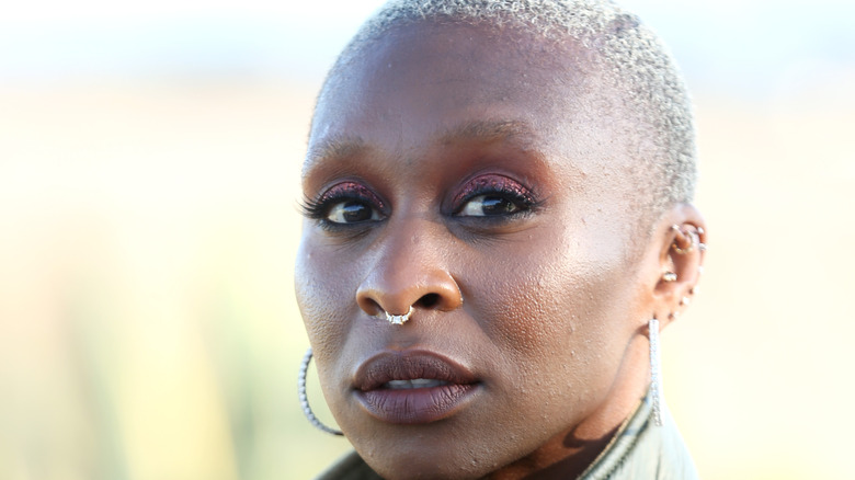 Cynthia Erivo showing off her septum piercing