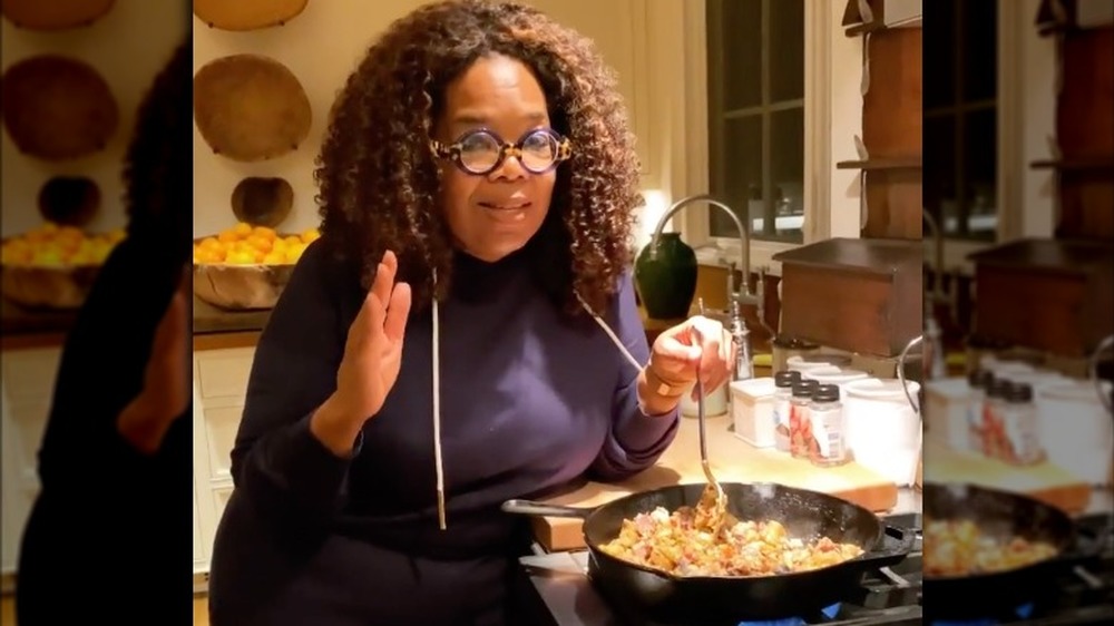 Oprah Winfrey cooking at home