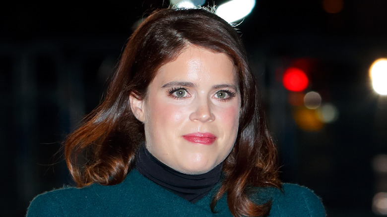 Princess Eugenie wearing blue coat