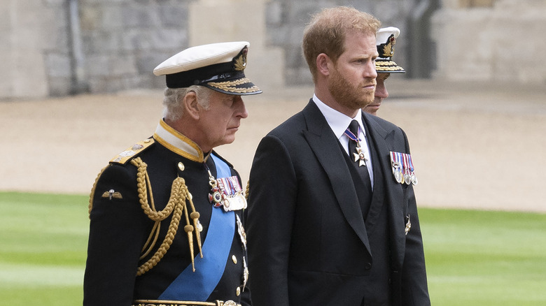 Prince Harry standing with King  Charles