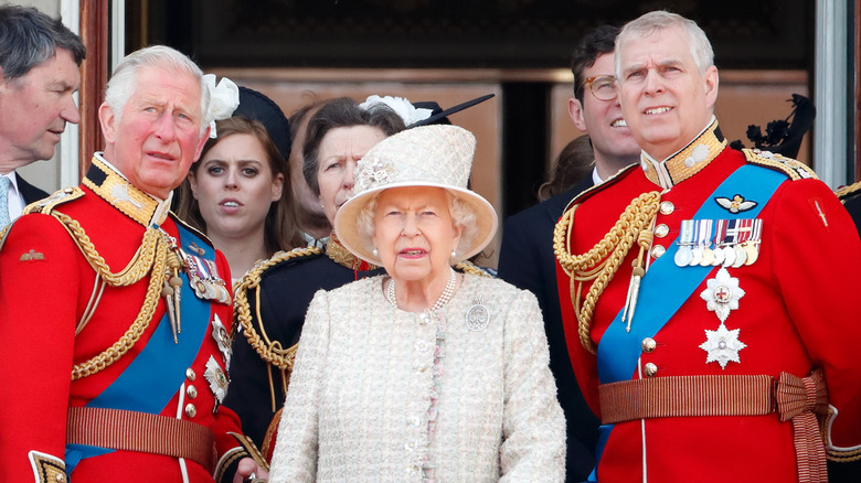 Prince Charles, Queen Elizabeth, and Prince Andrew at Trooping The Colour