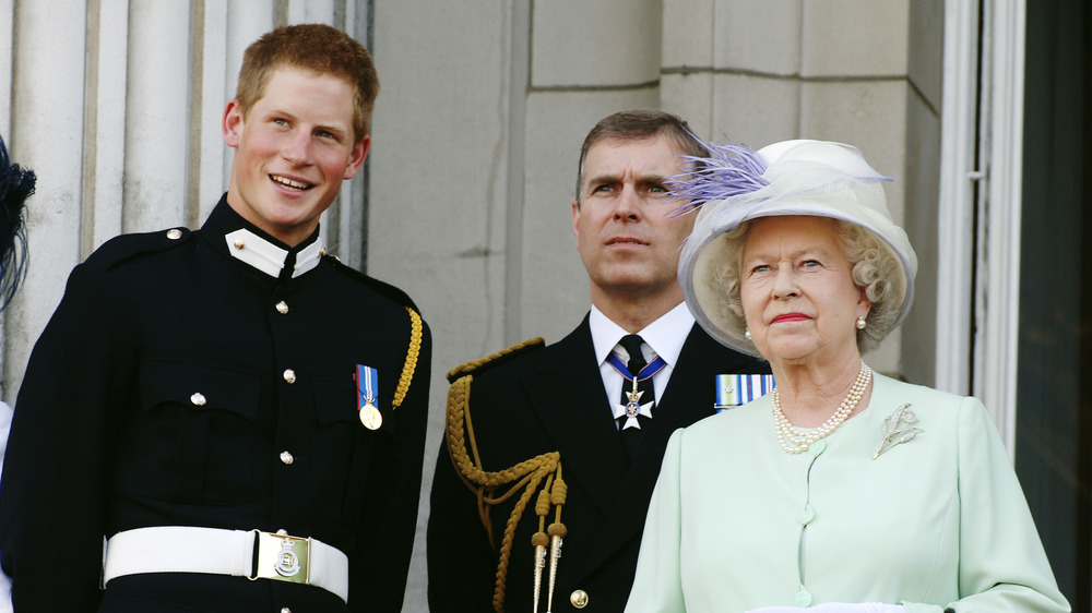 Young Prince Harry and Queen Elizabeth outside