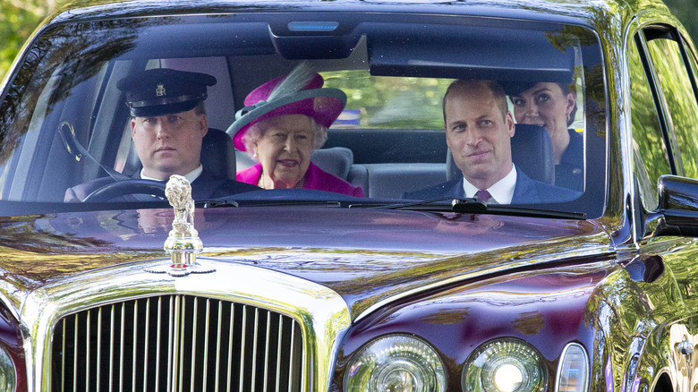 Queen Elizabeth II, Prince William, Princess Catherine, & driver in car