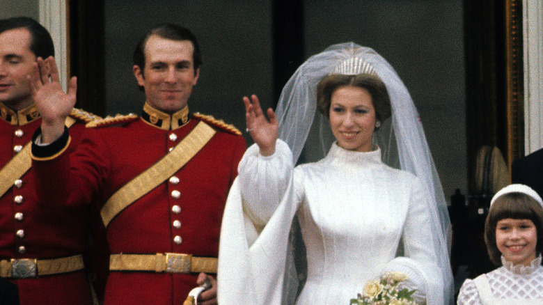 Mark Phillips and Princess Anne waving