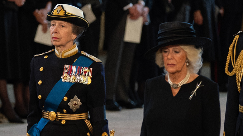 Princess Anne and Queen Camilla at the queen's funeral 