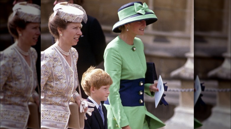 Princess Anne, Prince Harry, and Princess Diana at an event 