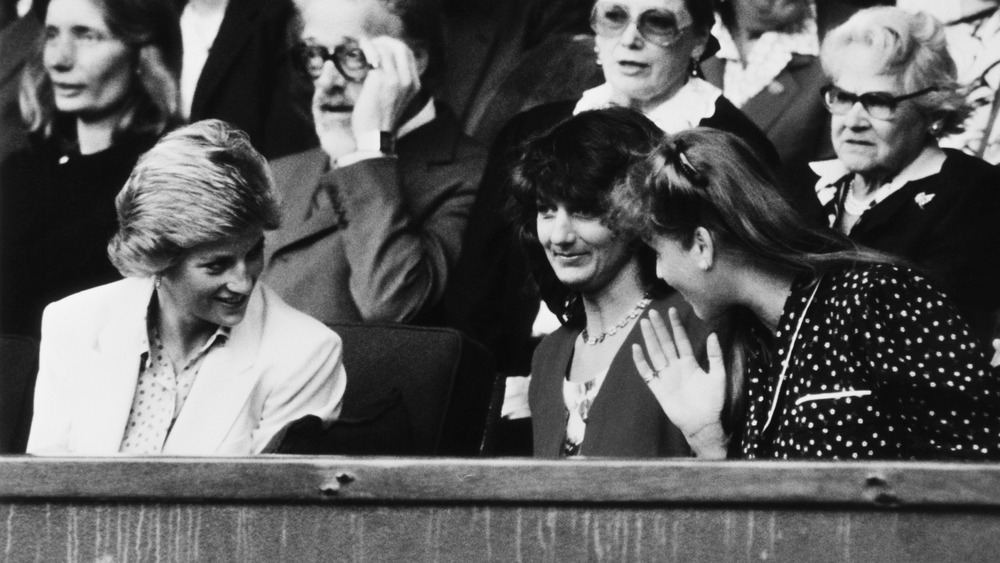 Princess Diana and Sarah Ferguson in black and white