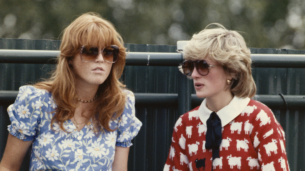 Sarah Ferguson and Princess Diana wearing sunglasses