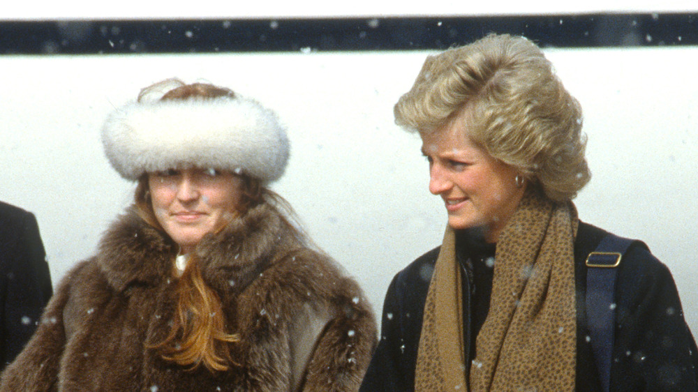 Sarah Ferguson and Princess Diana in winter clothes