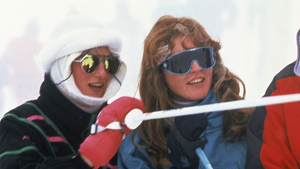 Princess Diana and Sarah Ferguson skiing