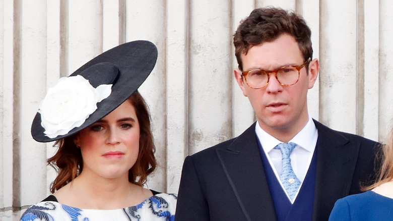 Eugenie and Jack Brooksbank outside