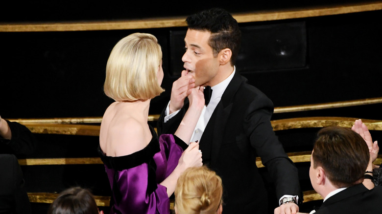 Lucy Boynton and Rami Malek when he won Best Actor