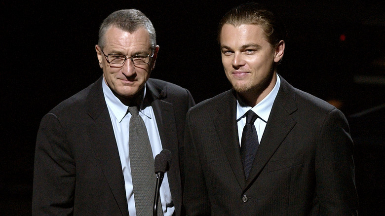 Robert De Niro and Leonardo DiCaprio on stage