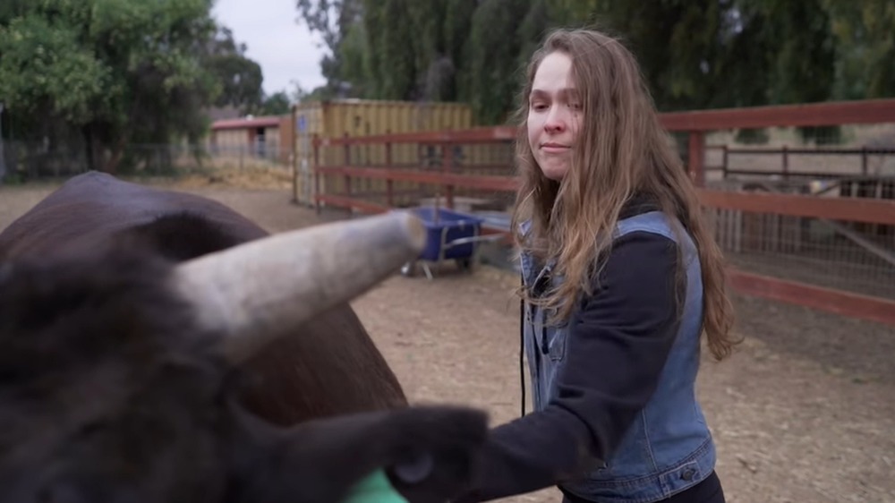 Ronda Rousey with Kobe the steer