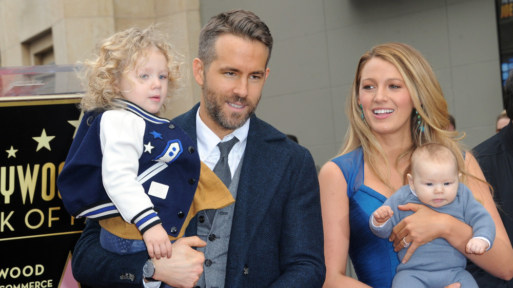 Ryan Reynolds, Blake Lively, and their children on the Hollywood Walk of Fame