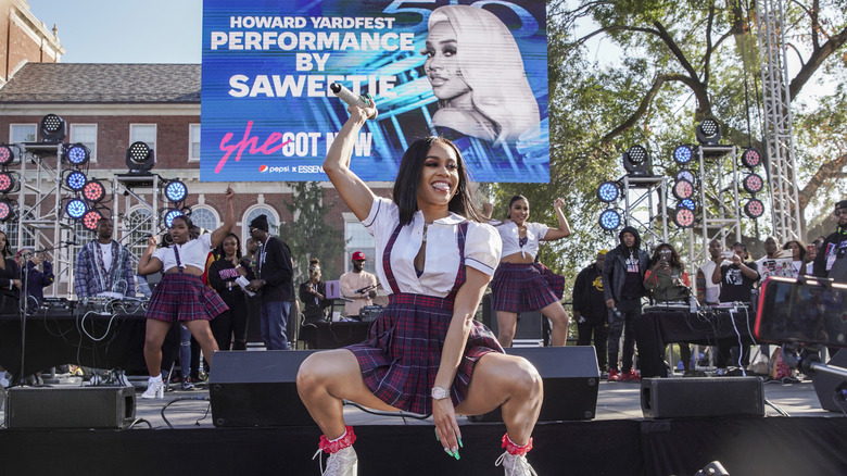 Saweetie performing at Howard university