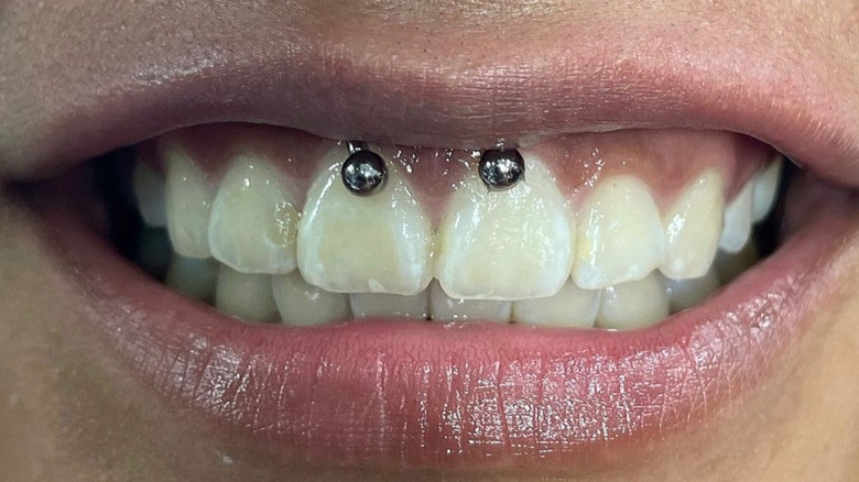 smiley piercing close-up