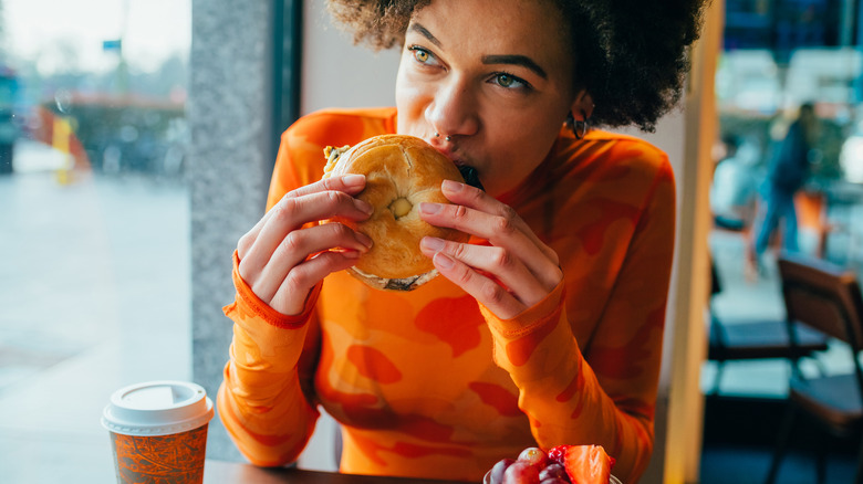 Woman eating a sandwich