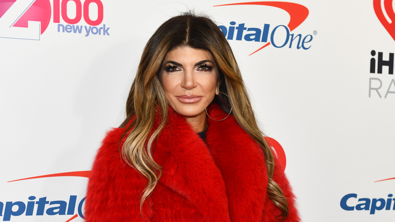 Teresa Giudice wearing red fur