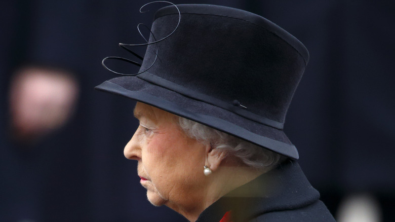 Queen Elizabeth II in profile wearing black