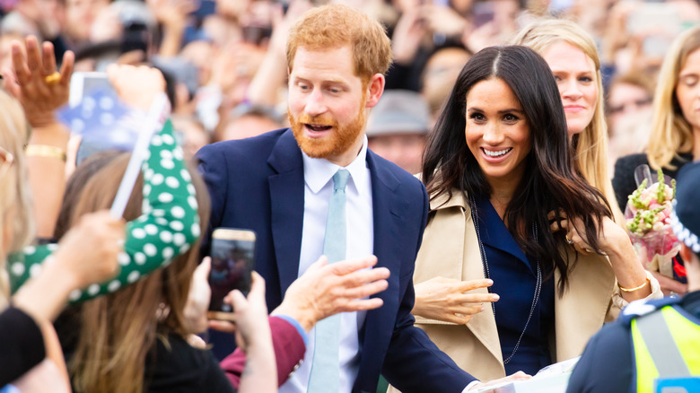 Meghan and Harry with crowds 