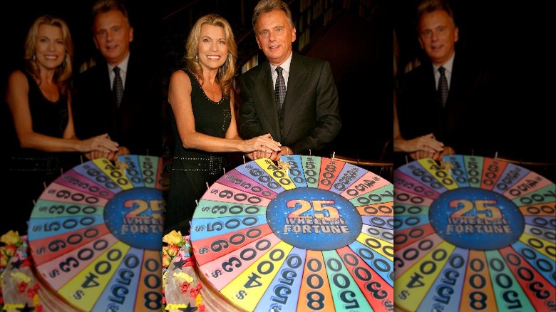 Vanna White and Pat Sajak celebrating the 2007 "Wheel of Fortune" anniversary