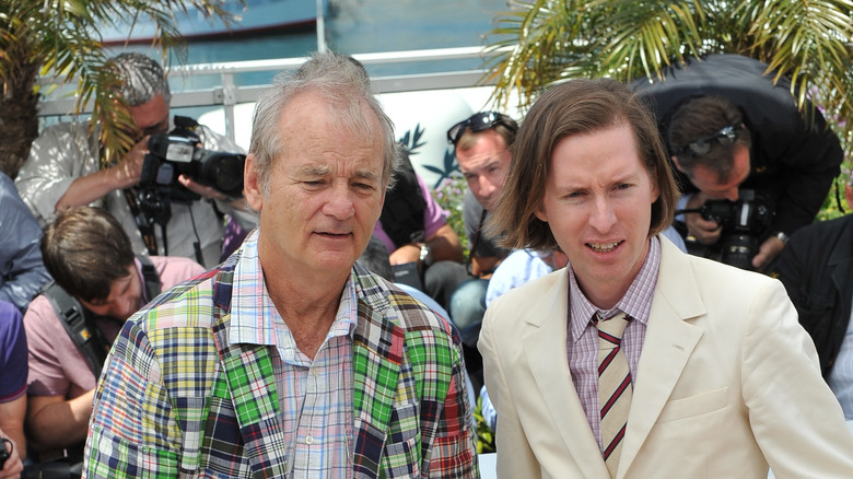 Bill Murray with Wes Anderson in white suit