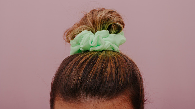 Girl wearing a scrunchie