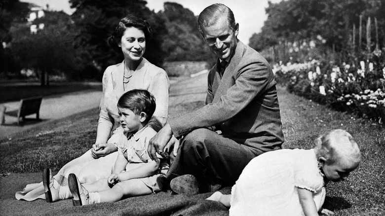 Queen Elizabeth and Prince Philip with Charles and Anne