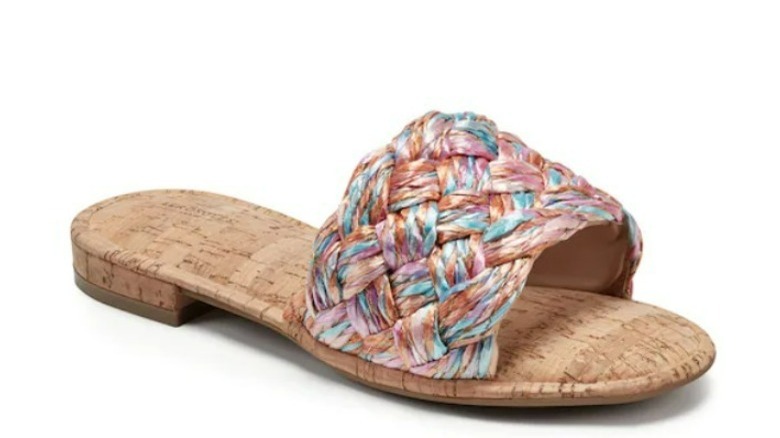 Flat banded sandal with colorful weave