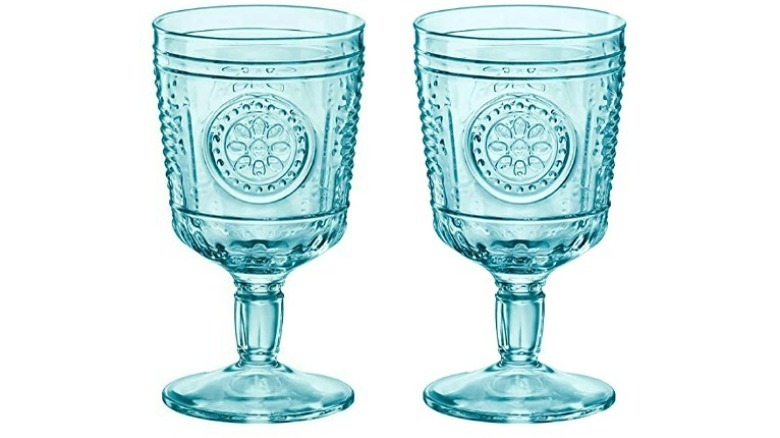 Pale teal depression glass goblet wine glasses