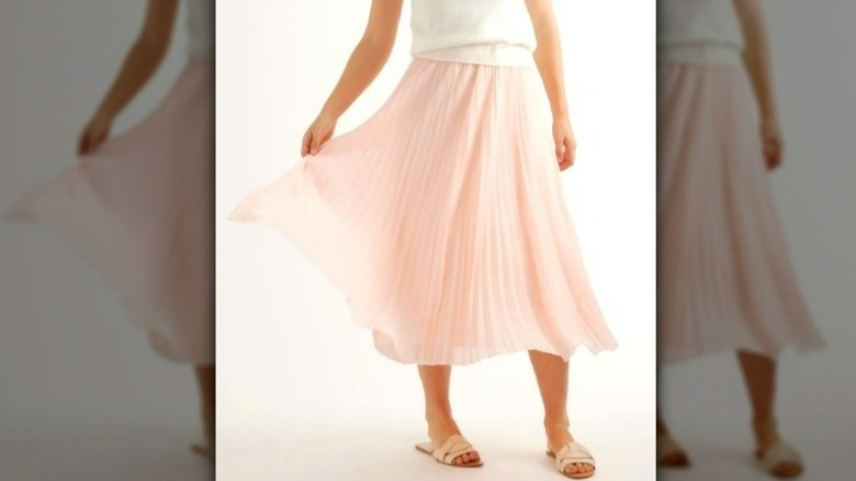 Pink pleated chiffon skirt