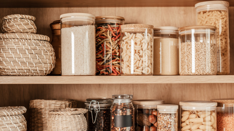 Glass canisters in a pantry 