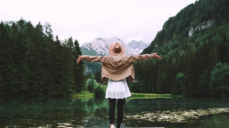 Woman outdoors in the mountains 