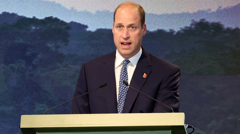 Prince William speaking at a podium