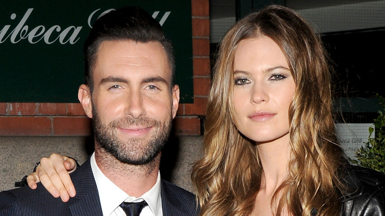 Musician Adam Levine (L) and model Behati Prinsloo attend the CHANEL Dinner in honor of the 2014 Tribeca Film Festival closing night film "Begin Again" at Tribeca Grill on April 26, 2014 in New York City. 