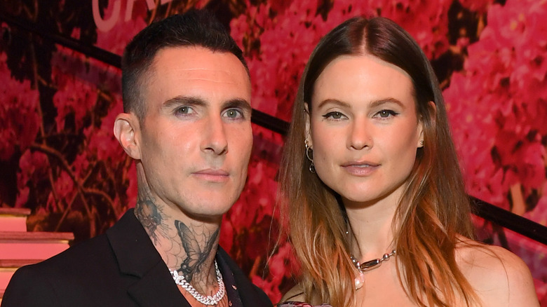 Co-founders, Adam Levine and Behati Prinsloo, host CALIROSA Tequila's launch party at Ysabel in Los Angeles on November 18, 2021 in West Hollywood, California. CALIROSA is poised to redefine the spirits category with its unparalleled craftsmanship, uniquely smooth taste, and the blending of two time-honored beverage making processes - Jalisco's tequila craftsmanship and California winemaking - resulting in an award-winning line of red-wine barrel aged tequilas.