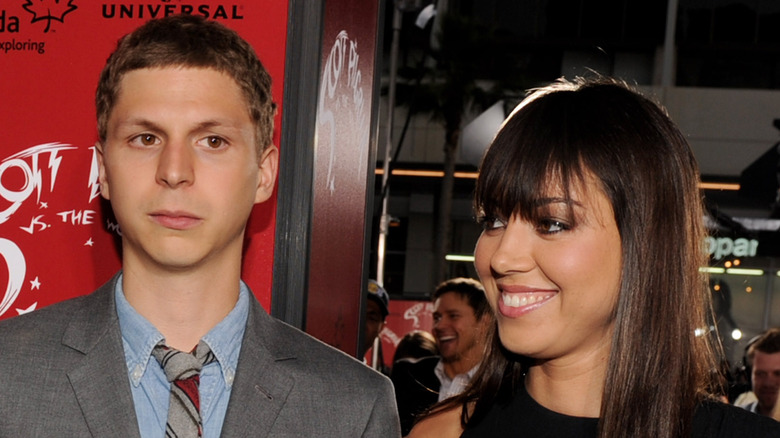 Michael Cera and Aubrey Plaza pose on the red carpet together