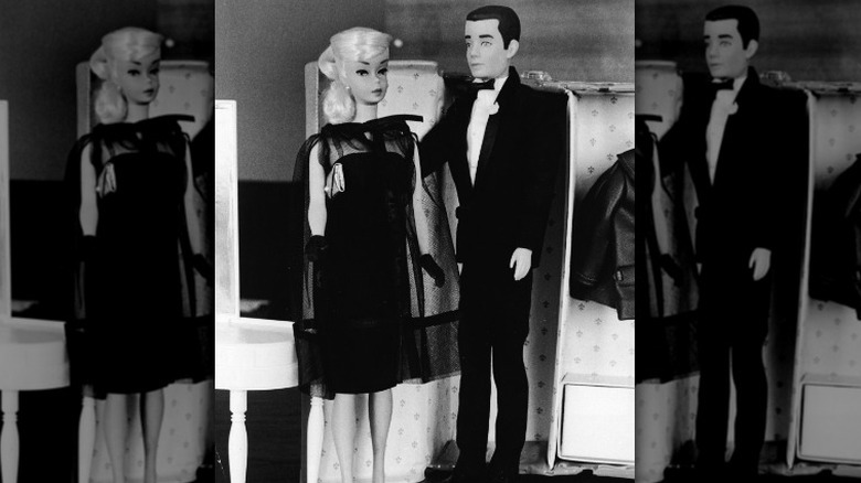 Black and white image of vintage Barbie and Ken