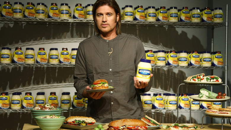 Billy Ray Cyrus holding Hellman's mayo and sandwich