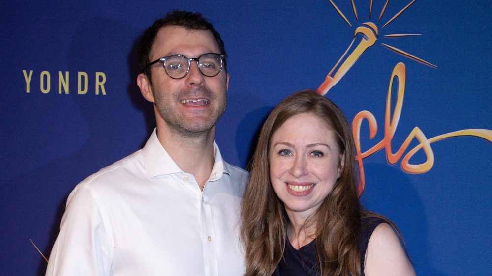 Chelsea Clinton and her husband at a Freestyle Love Supreme event in 2019