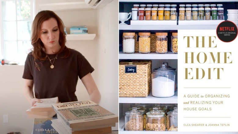 Clea Shearer sorting through books, The Home Edit: A Guide to Organizing and Realizing Your House Goals book